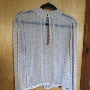 long sleeve, semi sheer, polka dot blouse